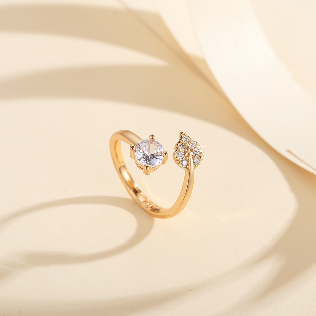 Y699 [COD✔] Cincin Kristal Berlian Titanium Steel Warna Gold Fashion Wanita Pernikahan Ukuran Teleskopik Rings