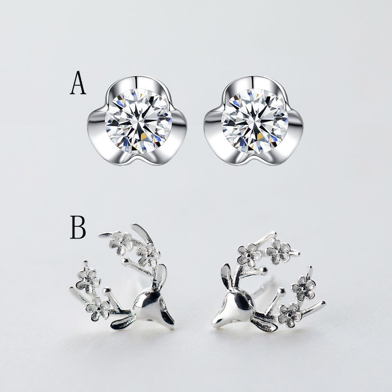 [Ready Stock]925 Silver Elk Flower Stud Earrings Fairy