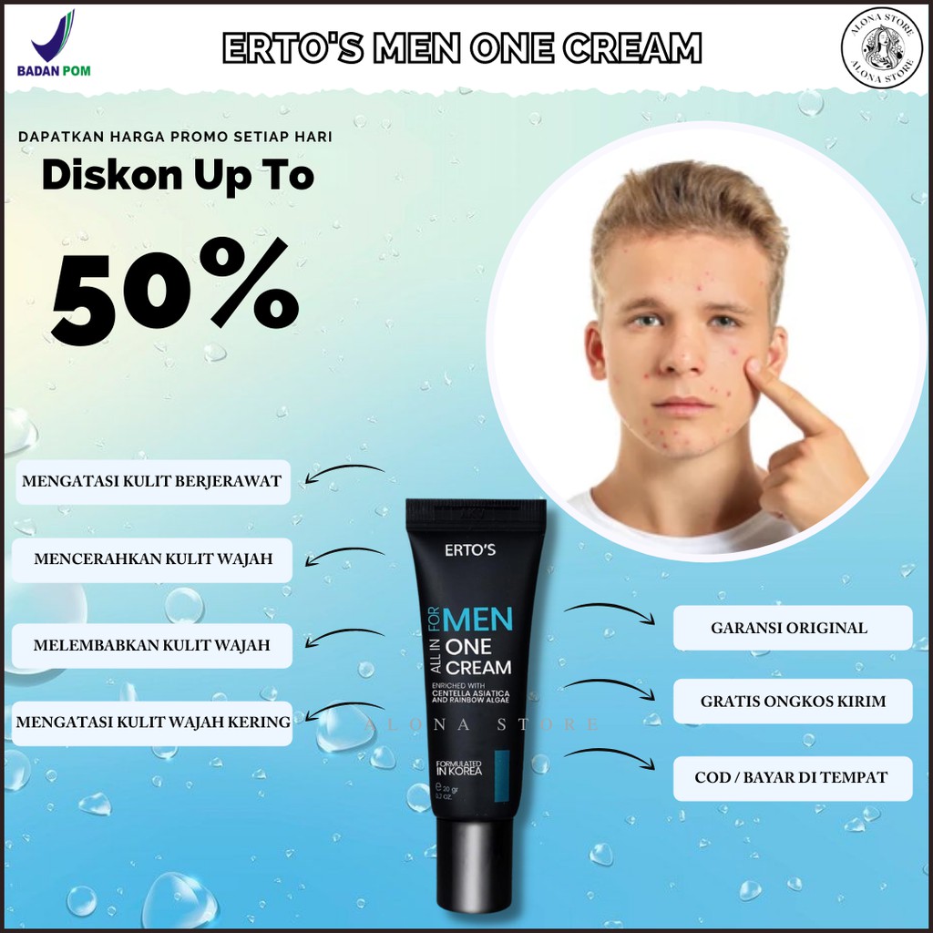 CREAM PRIA ERTOS ALL IN ONE CREAM FOR MEN KRIM PEMUTIH WAJAH COWOK MEREMAJAKAN KULIT