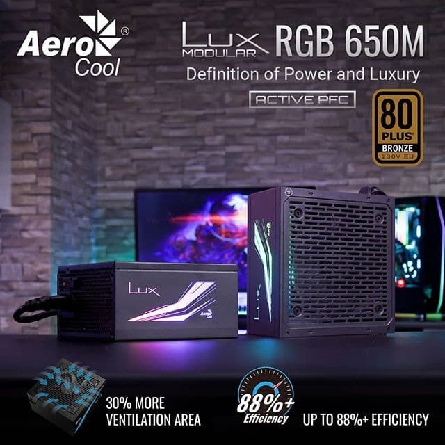 Aerocool LUX RGB 650M - 650W 80+BRONZE RGB SEMI MODULAR POWER SUPPLY