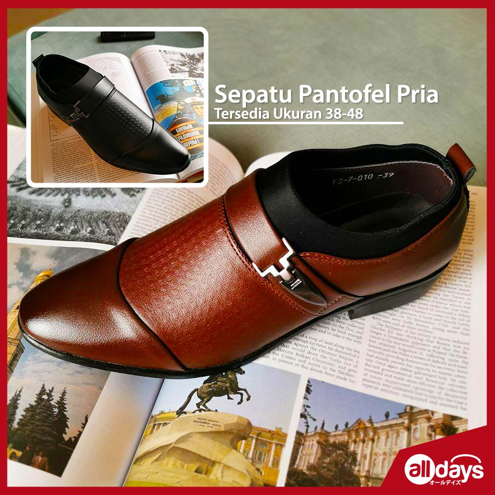 Alldays ~  Sepatu Pantofel Slip On Kulit Formal Pria 7-010 Size 38-48