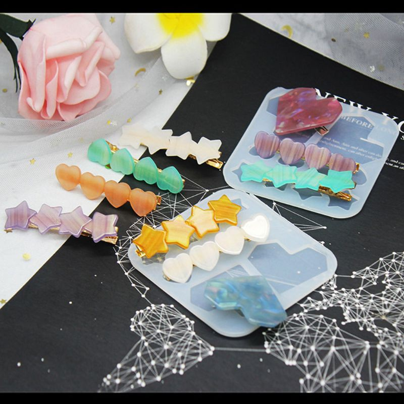 Glitter DIY Heart Star Barrettes Silicone Epoxy Resin Molds Hair Pin Acrylic Mold Alligator Hair Clip Molds Jewelry Making Tools