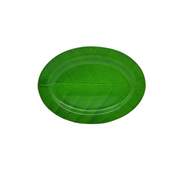 PIRING MELAMIN DAUN HIJAU OVAL 6 PCS PIRING SAJI MELAMIN PIRING MELAMIN MOTIF DAUN