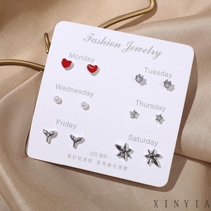 【COD】6Pcs / Set Anting Tusuk Simple Gaya Korea dengan Kristal + Mutiara untuk Wanita