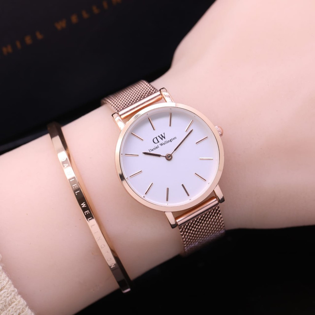 Jam Tangan Wanita DW Rantai Pasir Free Gelang Rose Body Bulat Knop Gerigi