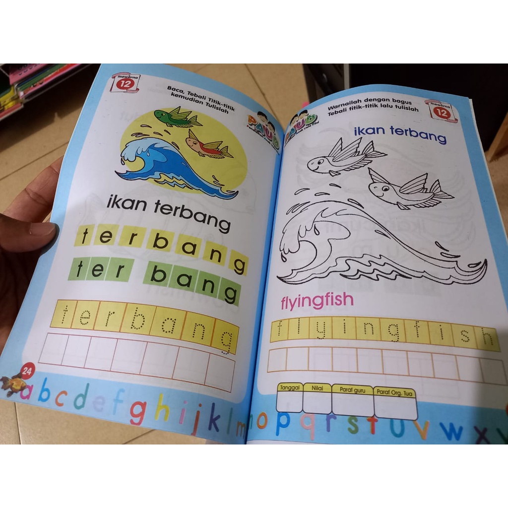 Buku Paud Mewarnai Kreatif Aneka Ikan Menebali dan Menulis Huruf Serba Jaya (FULL COLOR)