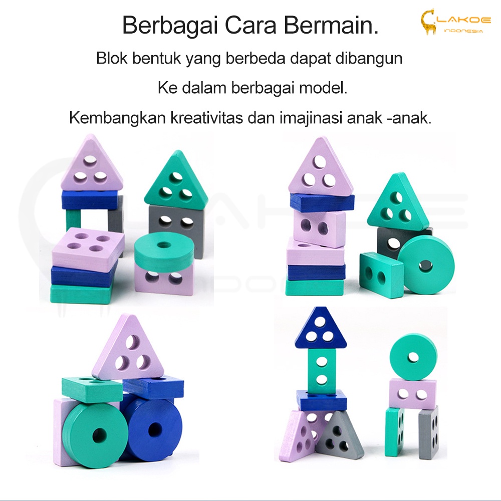 LAKOE Mainan puzzle kayu anak geometric board mainan balita Wooden Toys