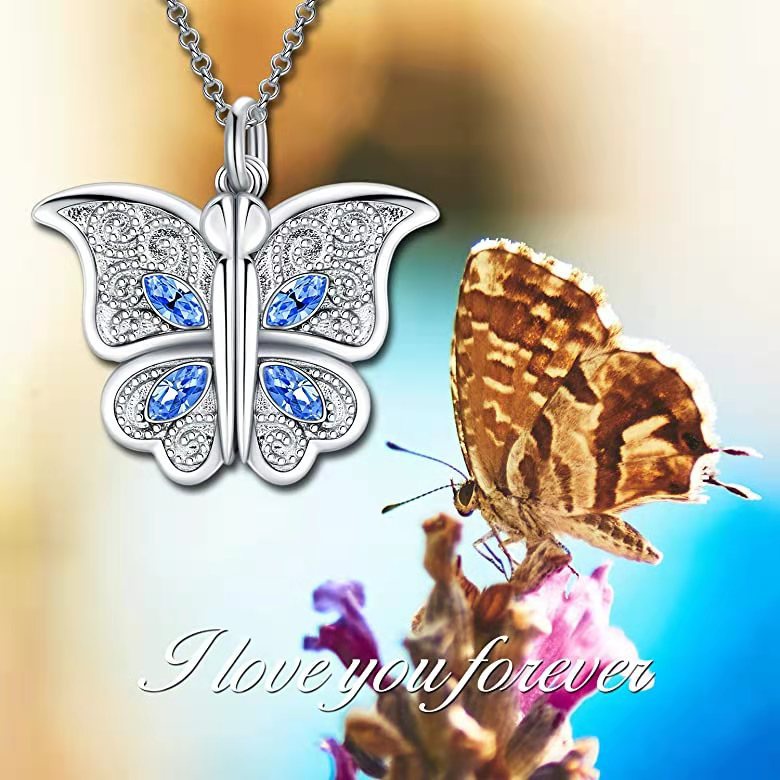 Kalung Liontin Butterfly I Love You Lapis Emas 18K Untuk Wanita