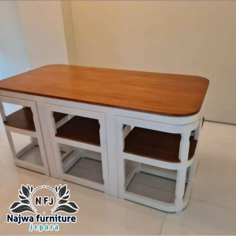 SET MEJA MAKAN JATI OVAL KURSI 6 MEJA ANTIK