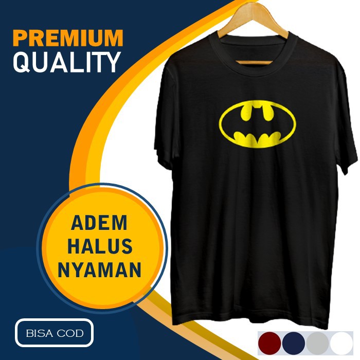 Kaos Pria Distro Polos Oblong Hitam Keren Murah Baju Pria Cowok Batman Yellow
