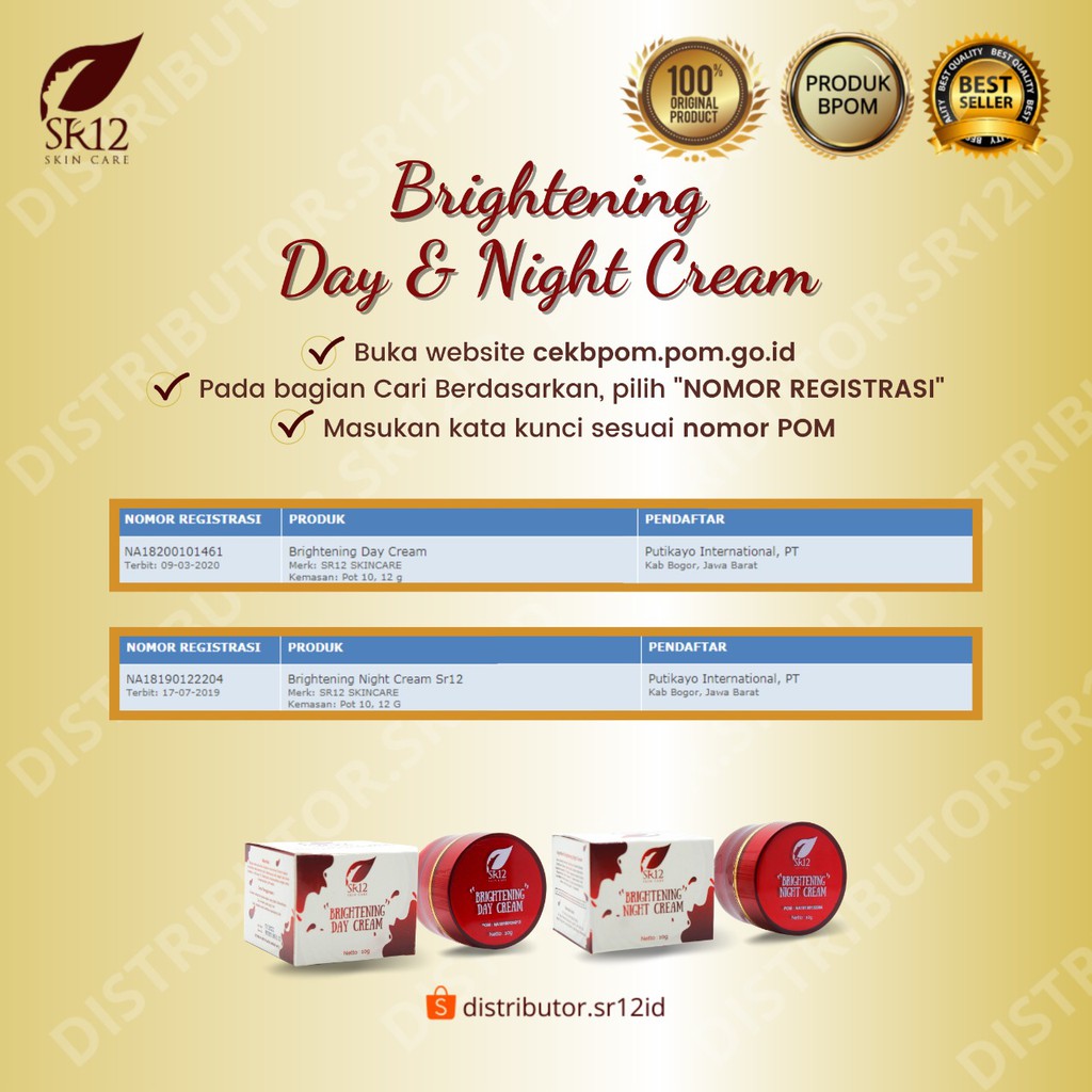 Brightening Cream SR12 Day &amp; Night Cream Pencerah Wajah dan Pelindung dari Sinar UV BPOM