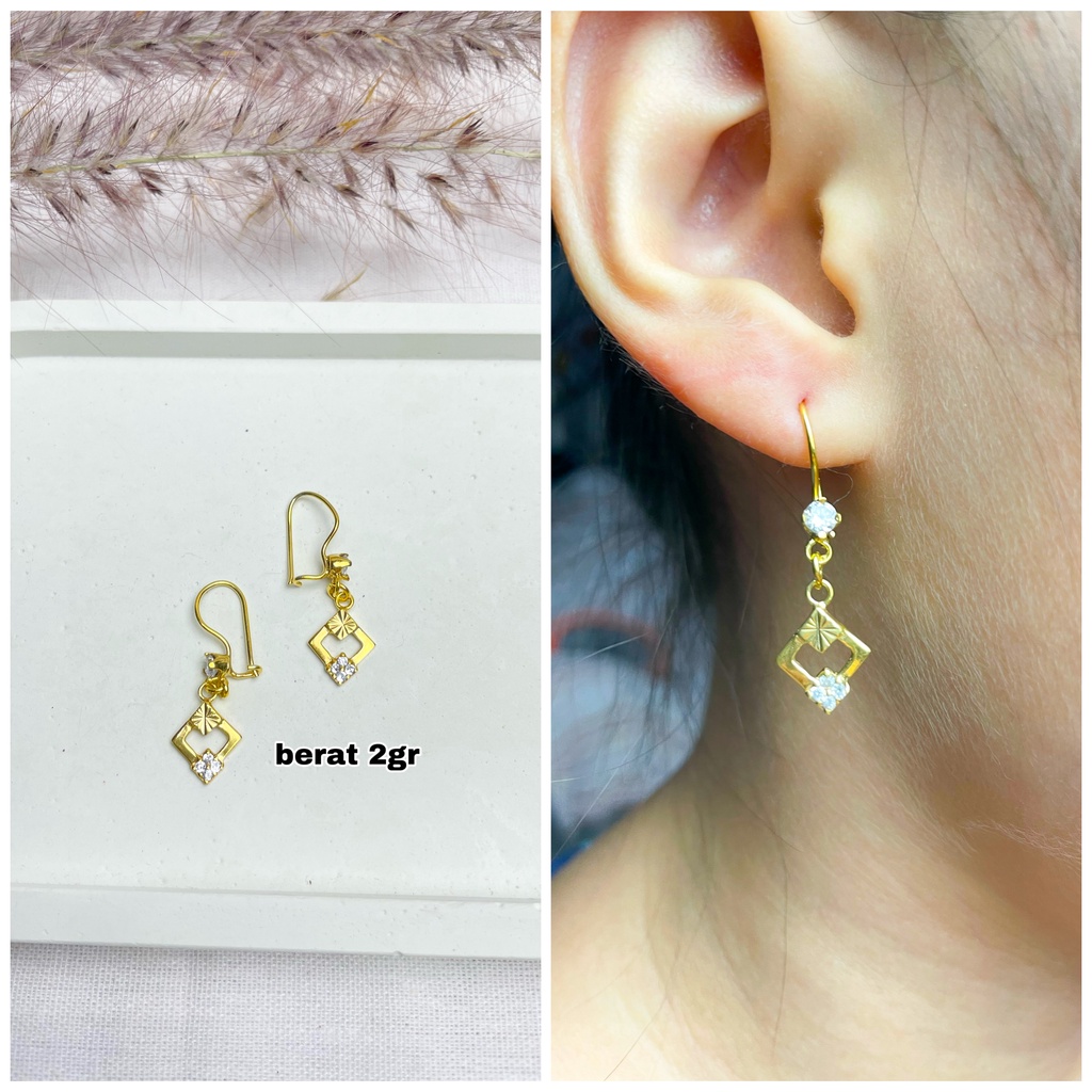 ANTING DESI PERSEGI MATA GOLD PERAK ASLI S925 GLOBAL JEWELLERY CN004