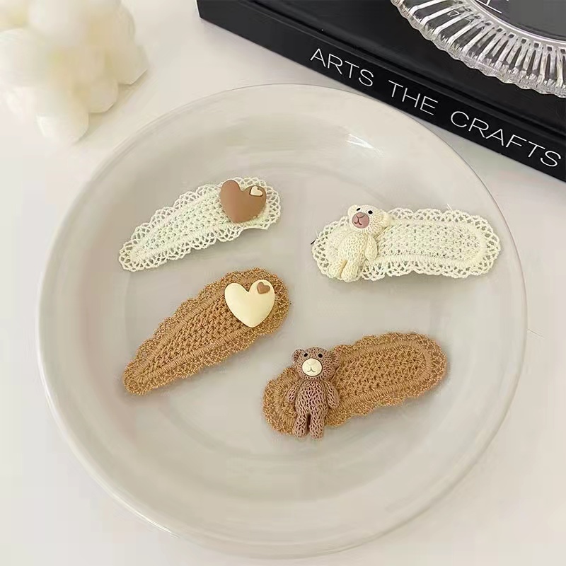 [COD] Jepit Rambut Wanita Beruang Dan Love Rajut Hand Made Korean Style Fashion