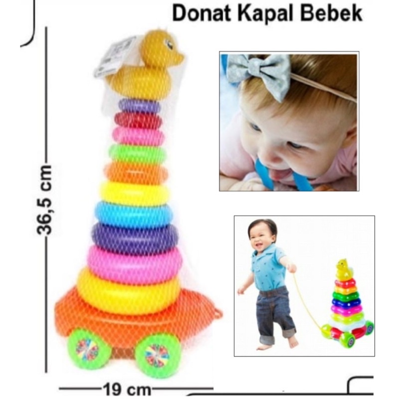 mainan baby o ring besar roda kapal bebek 10 susun donat mainan gigit bayi edukasi bebek donat large