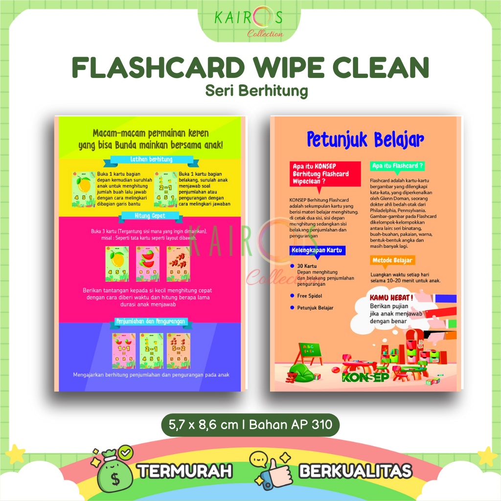 Flashcard Wipe Clean Seri Berhitung Kartu Pintar Belajar Balita Bisa Ditulis Dihapus