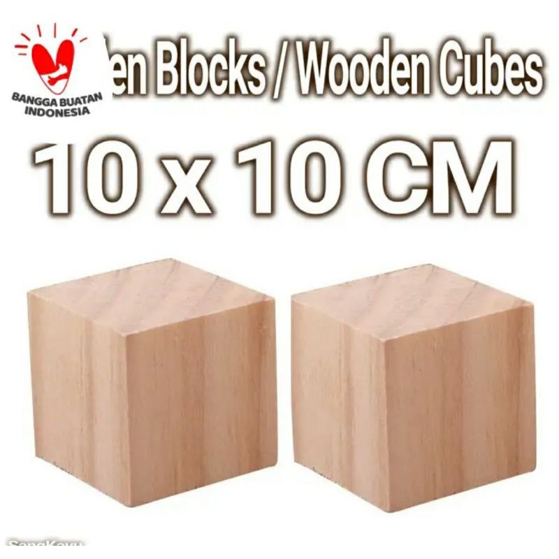 Wooden Blocks 10x10cm wood Cube balok kayu kubus bahan craft dekorasi