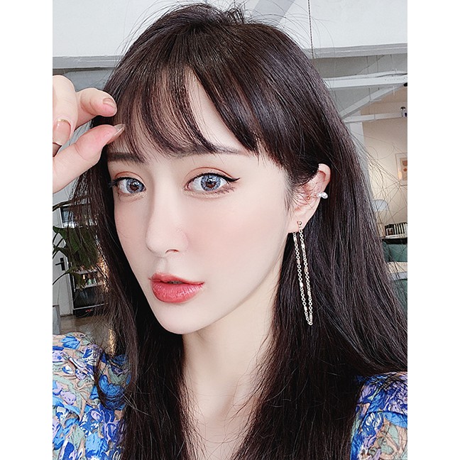 LRC Anting Tusuk Fashion Tassel Chain Alloy Pearl Earrings Ear Clip Set  K75970