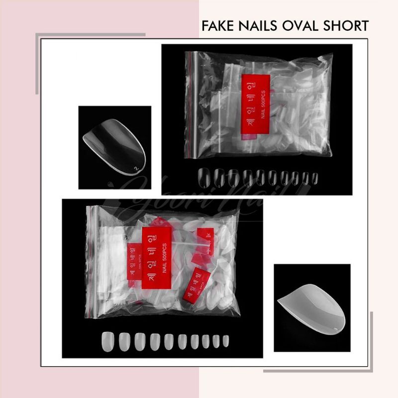 Fake nails oval short round clear natural transparant kuku palsu false nail oval pendek 500pcs