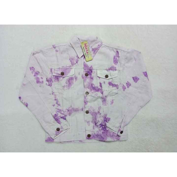 CROPTY JAKET JEANS TIEDYE WANITA // TIEDYE JAKET JEANS // JAKET JEANS WANITA TIE DYE .-UNGU