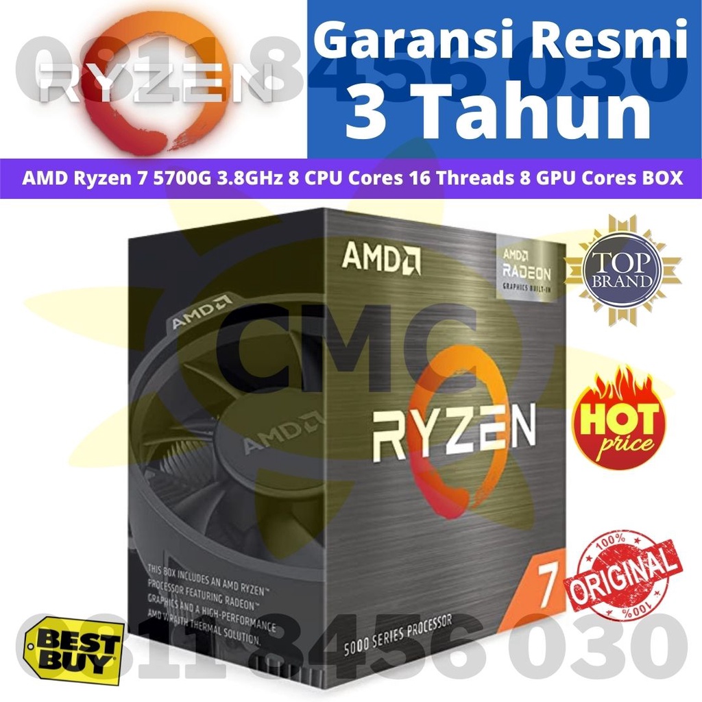 AMD Ryzen 7 5700G 3.8GHz 8 CPU Cores 16 Threads 8 GPU Cores Box Resmi