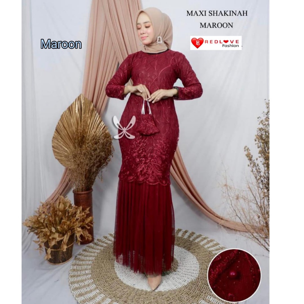 RED LOVE 136/(TERMURAH)/ GAMIS DUYUNG TUTU BRUKAT TILE MUTIARA / GAMIS FASHION PESTA / GAMIS KEBAYA TERBARU MODEL DUYUNG/GAMIS TILE TERBARU/GAMIS MEWAH PESTA MUSLIMAH