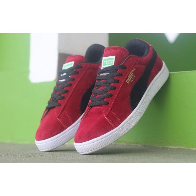 sepatu casual pria puma suede original premium red black 39-44 import