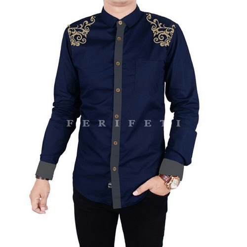 Koko Lengan Panjang Pria Dewasa Nibras Terbaru Nk 70 [Bisa Cod] SV903 Kem Koko Jony Navy [Pakaian P