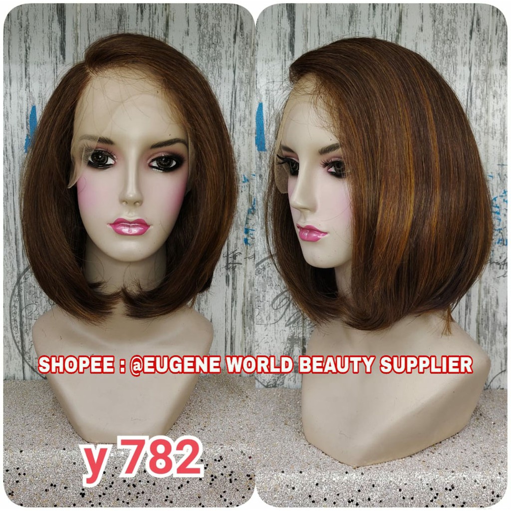HALF LACE WIG LACE WIG WANITA PENDEK LURUS BOB PIRANG WIG KOREA NATURAL WIG CEWEK KOREA Y782