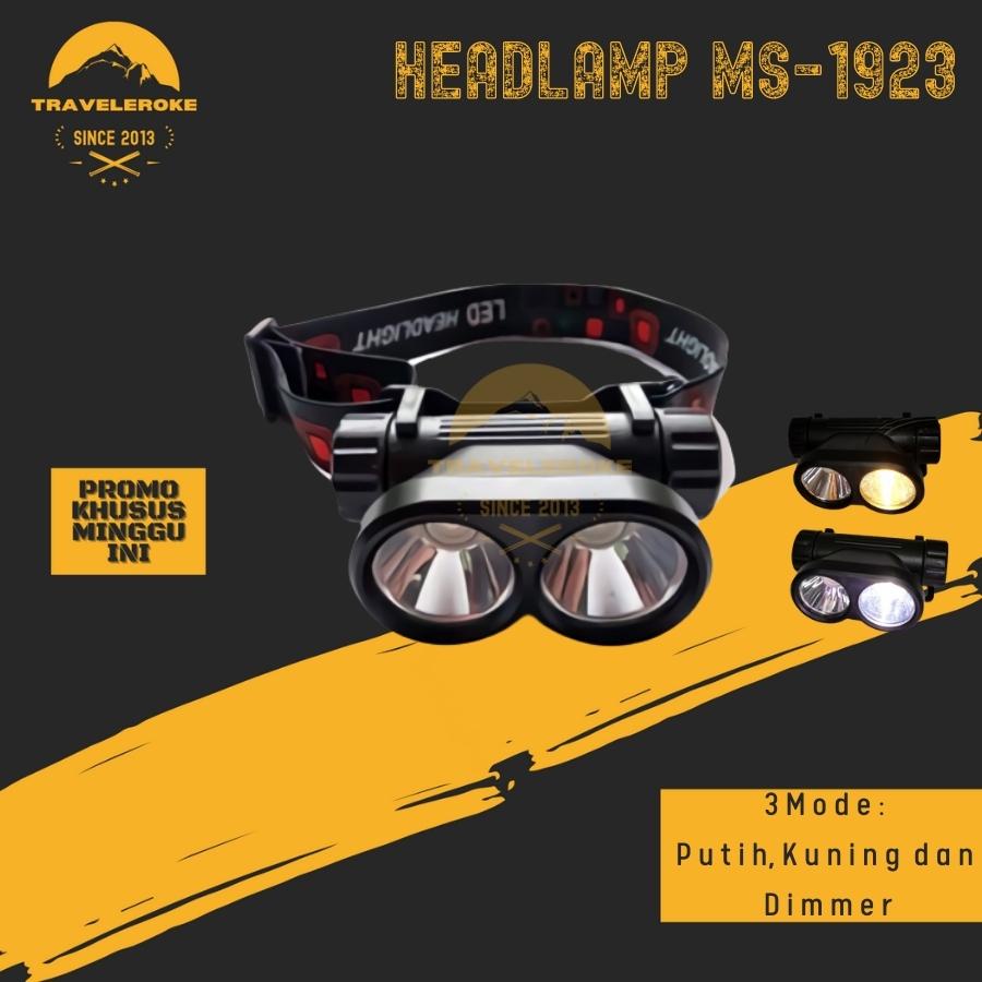 Senter Kepala LED 3 Mode Putih Kuning Dimmer MS-1923 Headlamp Mitsuyama