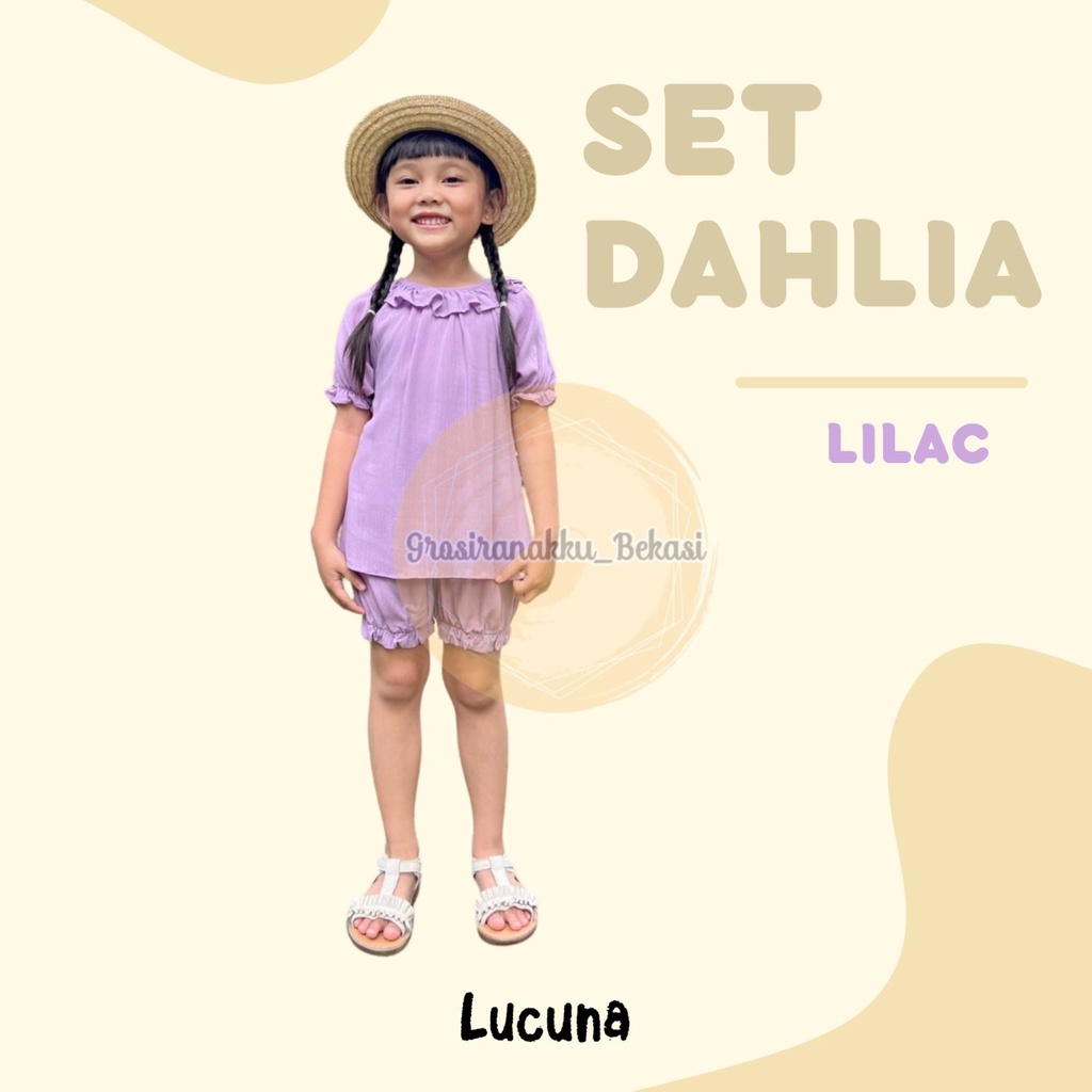 Setelan Anak Rayon Dahlia Lucuna Warna Lilac Size 1-5 Tahun