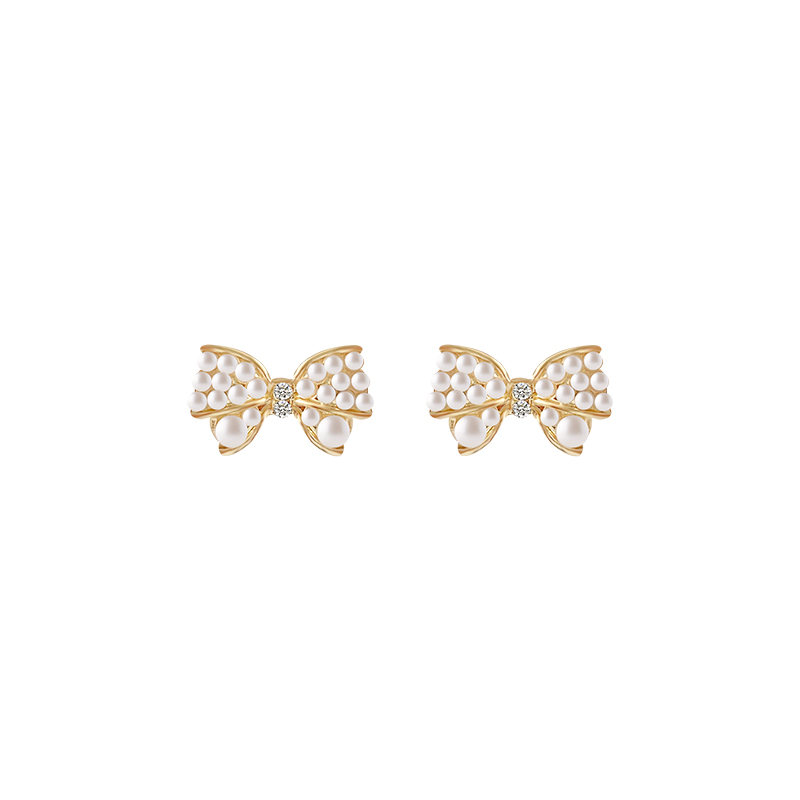 Anting Stud Desain Pita Aksen Mutiara Gaya Minimalis Korea Untuk Wanita