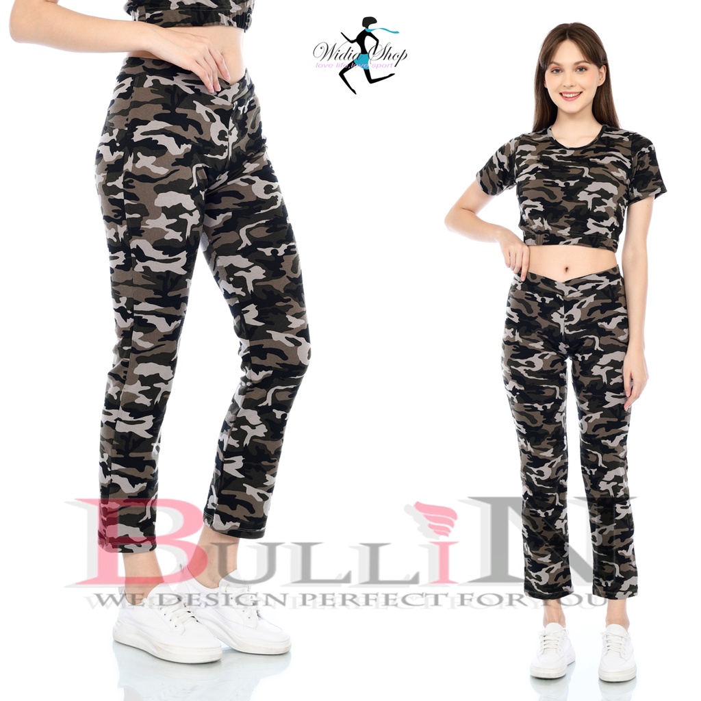 Celana senam polos panjang loreng wanita / Bawahan senam wanita