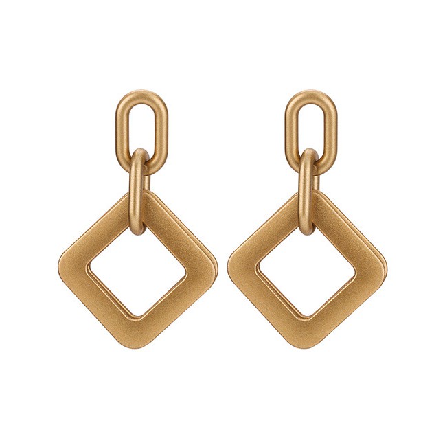 LRC Anting Tusuk Fashion Gold Color Square Shape Decorated Earrings E81870