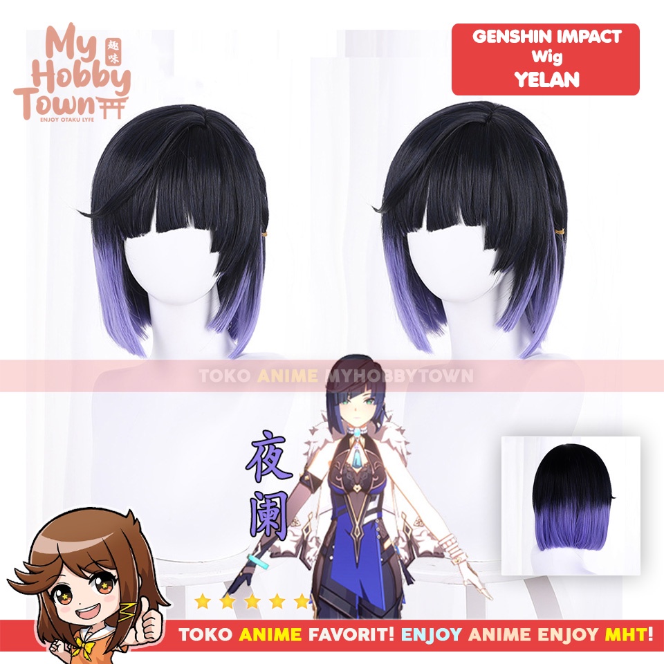 Wig Cosplay Anime Game Genshin Impact : Yelan Rambut Palsu