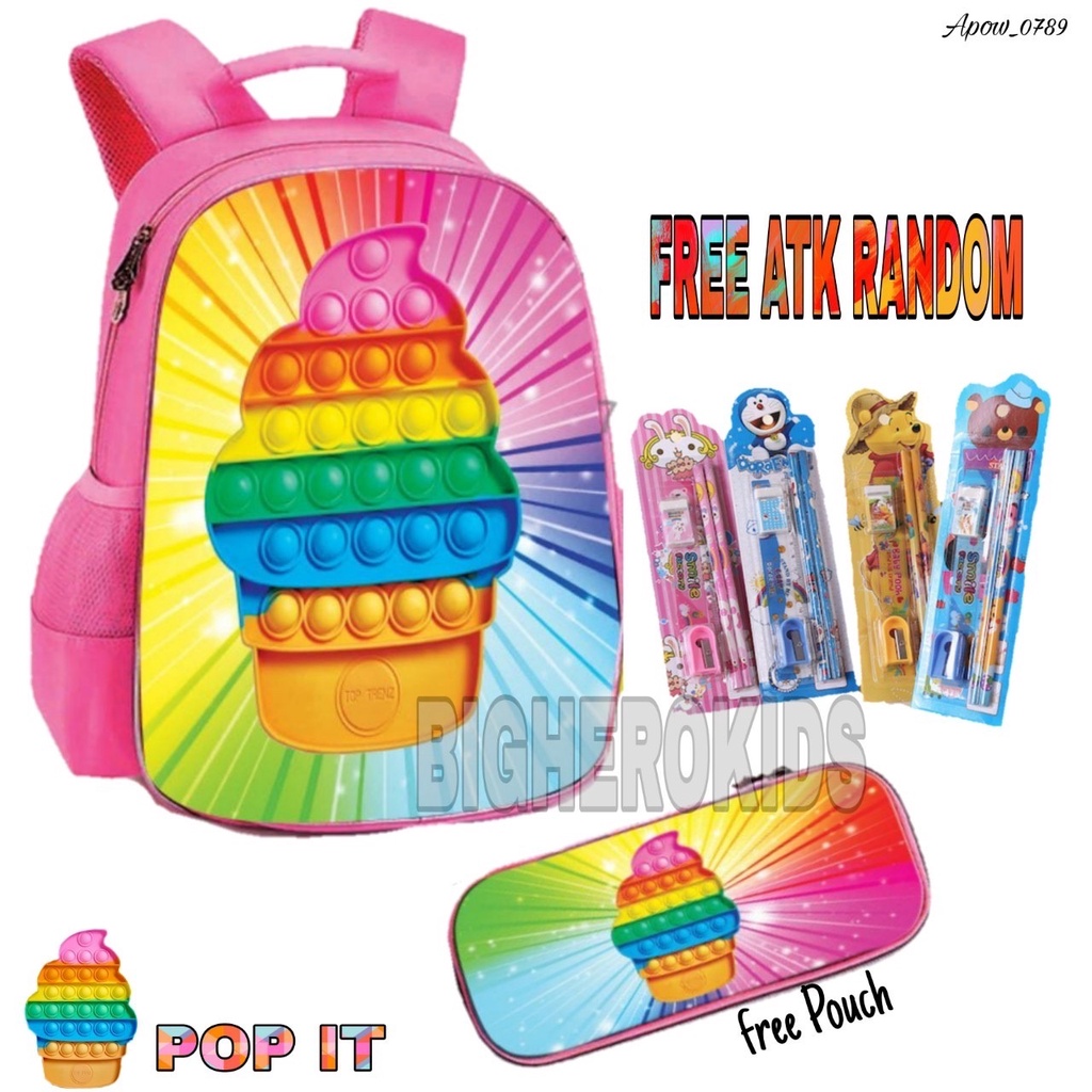 BUY 1 GET 3 / Tas Ransel Anak Printing POP IT / Tas Sekolah Anak Printing POP IT / Tas Anak Perempua