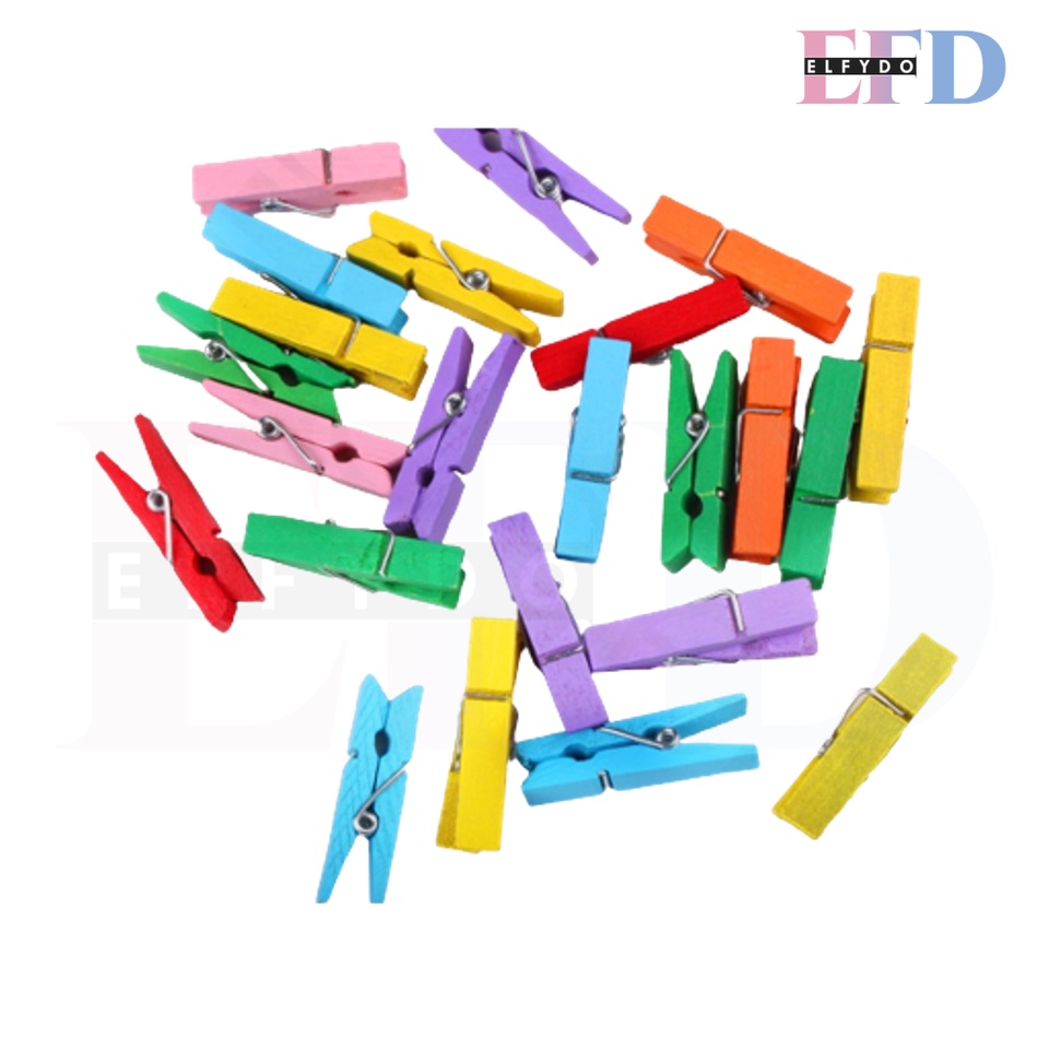 ELFYDO WARNA Klip Jepit Mini Bahan Kayu Ukuran 35mm Untuk Menggantung Foto WOODEN KLIP