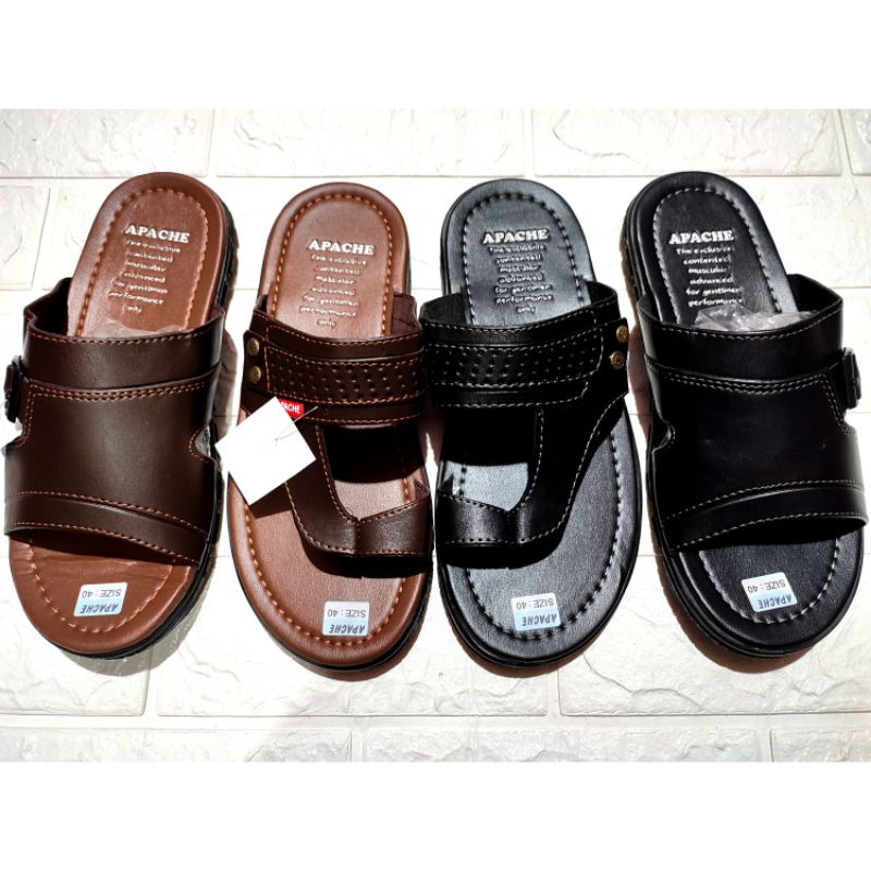 sandal kulit slop jempol sandal casual pria