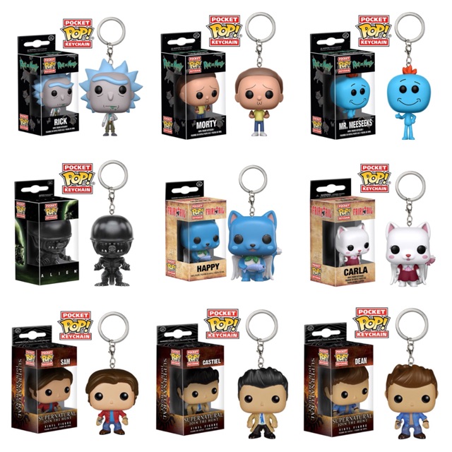 Funko POP Keychain (Rick, Morty, Meeseeks, Alien, Happy, Carla, Sam, Dean, Castiel, Supernatural)