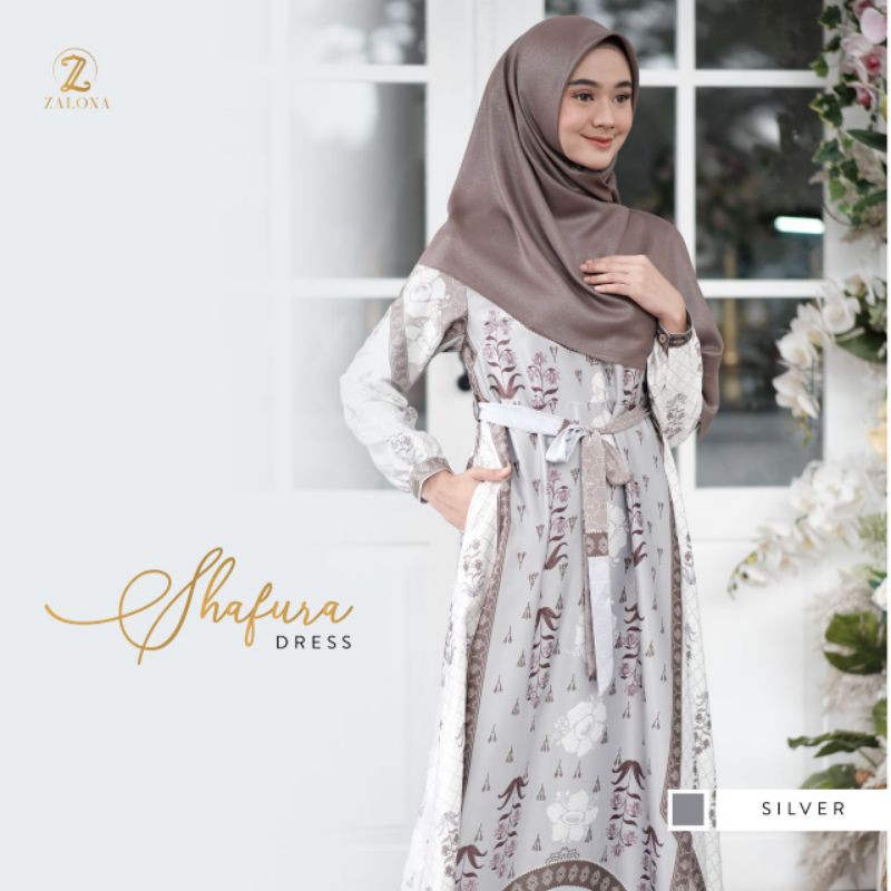 [Ready Stock] Shafura Dress by Zalona - Set Khimar - Dress Motif - Sarimbit - Mom dress