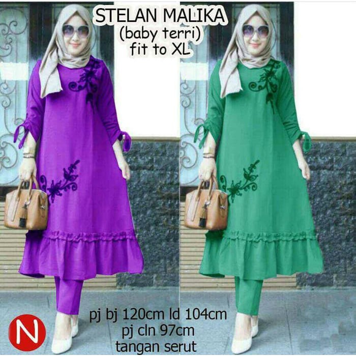 pakaian Gaun muslim ibu islami klp stelan malika  ungu, tosca /baju gamis muslim cewek untuk pesta k