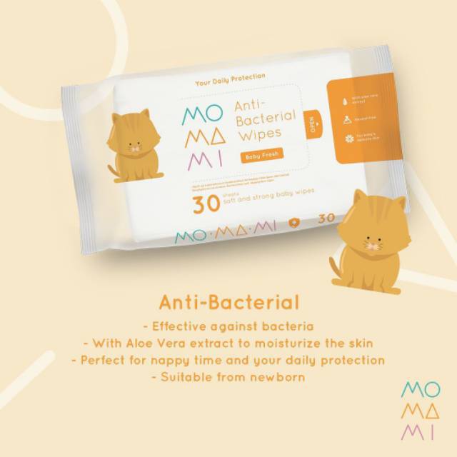 Momami Anti Bacterial Wipes / Tisu Basah Anti Bakteri Anak Bayi