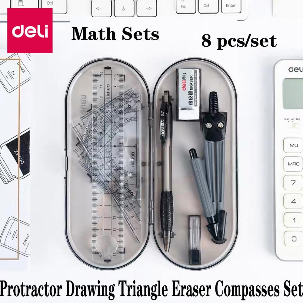 [Elegan] Set Matematika Untuk Teknik Menggambar Anti Pecah Busur Derajat Penggaris Alat Tulis Kompas Compass Ruler Kit