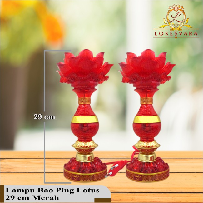 Lampu Altar Puja Sembahyang Bao Ping Lotus 29 cm Merah