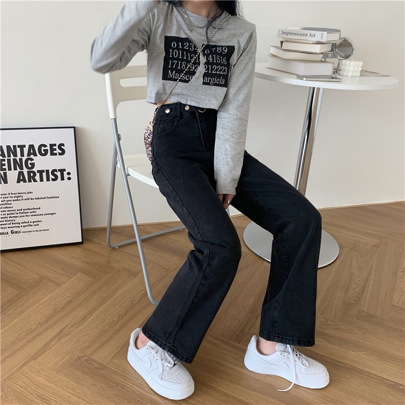 korean style new hitam kekinian longgar pengait celana jeans panjang wanita