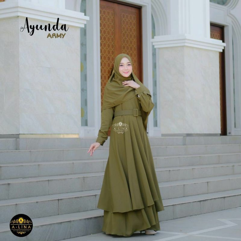 Ayunda Dress Alina Original/ Gamis Set Pashmina/ Gamis Dua Layer