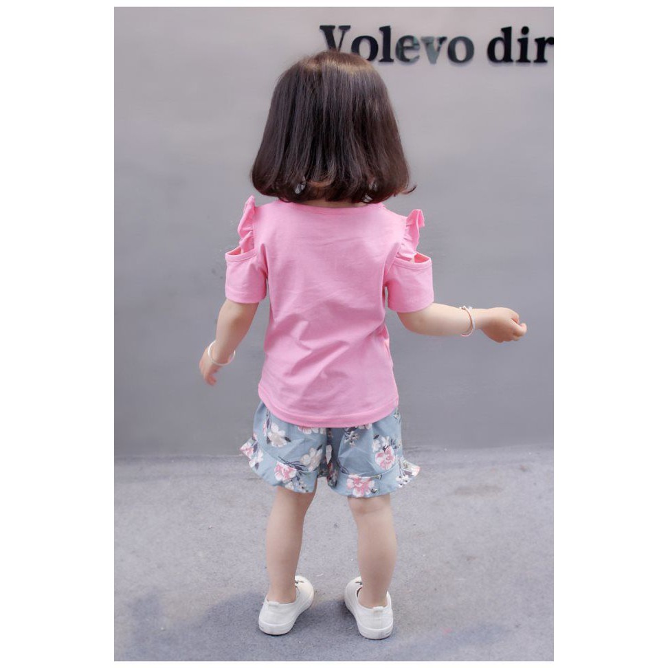 Baju setelan anak perempuan kaos+celana pendek baju set anak cewek lucu style import-4