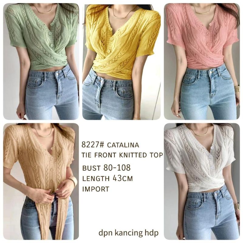 MDLV ~ 8227 Catalina Tie Front Knitted Top Crop Blouse Ikat Rajut Fashion Import