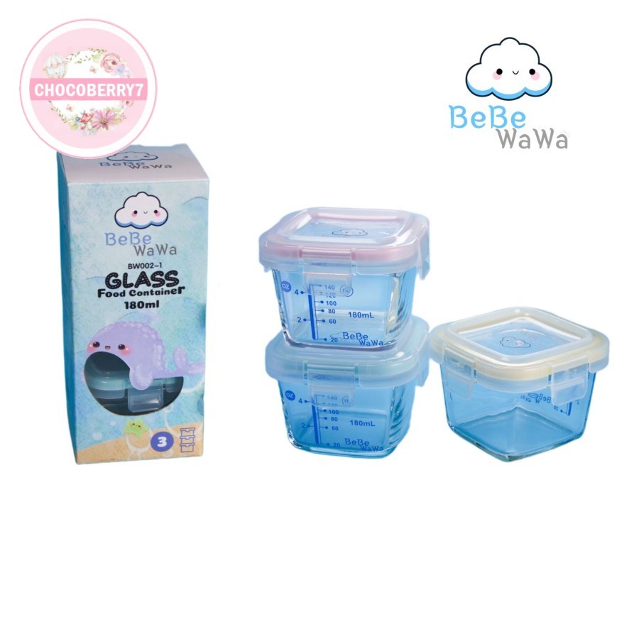 BebeWawa Baby Glass Food Container MPASI Bayi Wadah Kaca Tempat Makan Bayi 180ML