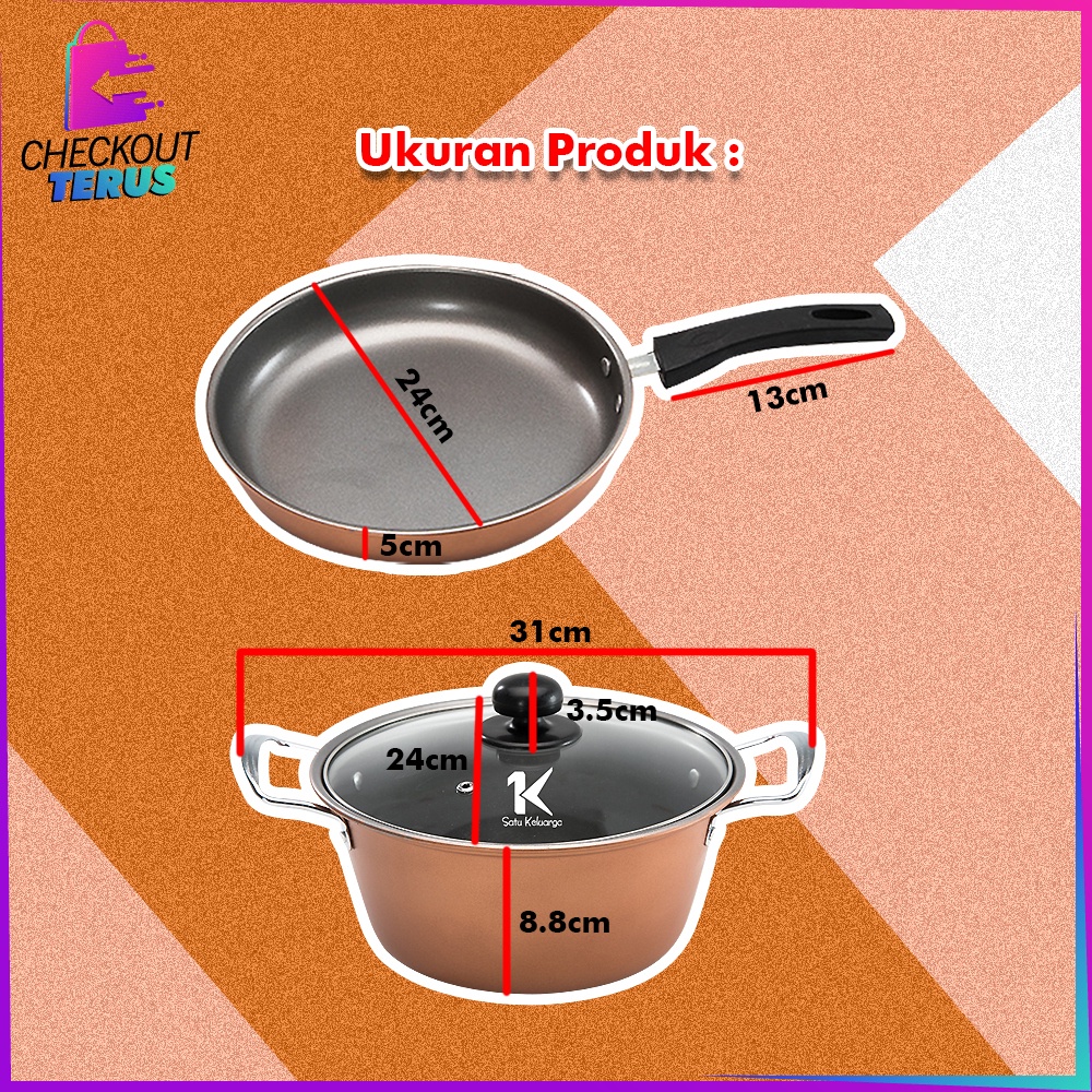 CT C501 Panci Wajan Teflon Set isi 3 pcs Penggorengan Set Anti Lengket Pegangan Anti Panas Panci Set Cookware Masak