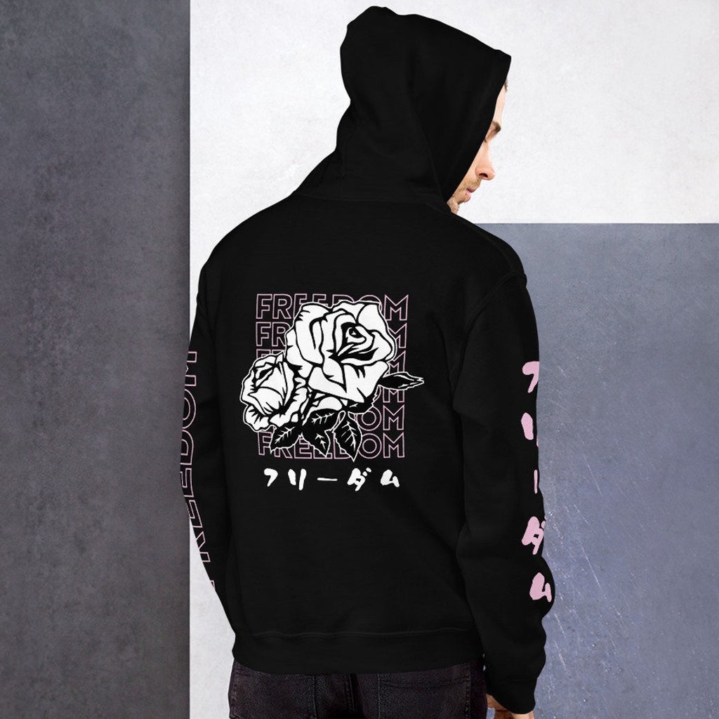 Hoodie Streetwear Freedom Rose Black Premium Cotton Fleece Unisex